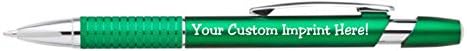Express Pencils Personalized Ballpoint Pens Click action Custom Black writing ink - The Sleeker - Full color Printed Name Pens with Your Logo/Text/Message FREE PERSONALIZATION - 12 Qty (Green)