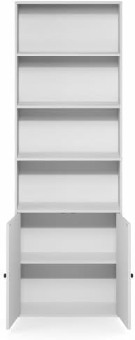 Furinno Farmhouse 6-Tier Book Shelf with Doors, Bookshelf, White