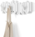 Umbra Sticks Wall Mount Coat Rack, 5 Hook Retractable Pegs, White
