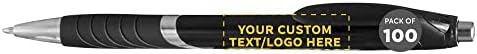 DISCOUNT PROMOS Ballpoint Pens With Rubber Grip - 100 pack - Customizable Text, Logo - Black Ink Ball Point Pen with Soft Touch Plastic - Black