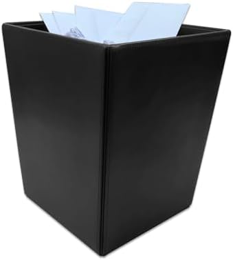 Dacasso Bonded Leather Waste Basket - Luxury Waste Basket (Black, 14 QT)