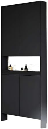 LINLIUA Behind the Door Bookshelf, 5 Shelf Behind Door Shelves with Storage, Space-Saving Wall Mount Narrow Bookcase Cabinet for Living Room Bedroom