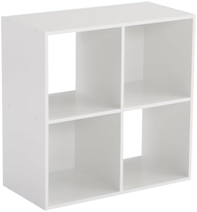 4 Cube Storage Organizer, 2x2 Modular Freestanding Cubby Shelf, Open Wooden Bookcase, Multipurpose Display Shelving Unit for Bedroom, Living Room, Closet and Home Decor, White