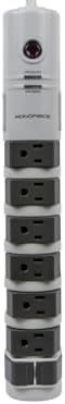 Monoprice 8 Outlet Rotating Surge Strip - UL Rated 2,160 Joules with Grounded and Protected Light Indicator, Gray
