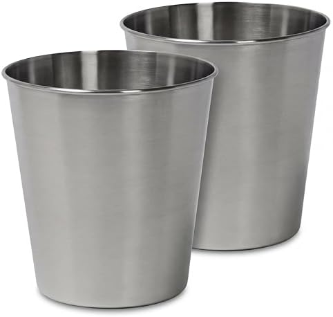 happimess Nolan 2 Gal Smooth Steel Wastebasket, Brushed Steel, Set of 2