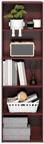 Furinno Luder 5-Cube Book Shelf, Bookshelf, Bookcase, Dark Red
