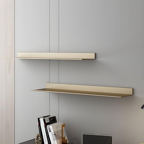 Metal Bookshelf Wall Mounted Contemporary Bookcase Office Aluminum Alloy Wallmounted Storage Shelf Living Room Bookshelf Metal Partition Single-layer Display Shelf Gold 39.4"L x 8.3"W x 3.1"H