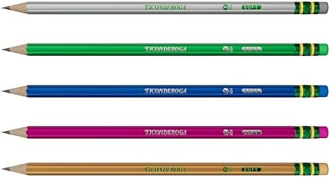 Ticonderoga Wood-Cased Pencils, Pre-Sharpened | #2 HB Soft, Metallic Colors, 18 Count, Standard Size, High Quality Eraser