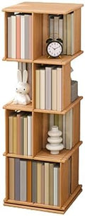 GAMAK Rotating Bookshelf Kids 360 Display 3-4 Tier Revolving Bookcase with Brake Wheels Floor Standing Bookcase Narrow Bookshelf for Small Spaces Natural Wood (Color : Wood, Size : Landing_Four)