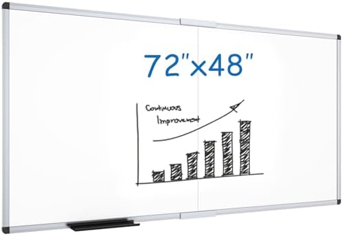 VIZ-PRO Magnetic Dry Erase Board, 72 X 48 Inches, Foldable Wall-Mounted Whiteboard with Silver Aluminum Frame & Marker Tray for School Office and Home 6' X 4'
