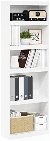 Furinno JAYA Book Shelf, 5-Tier Bookshelf, Enhanced Home Bookcase with Adjustable shelf, 9.5" x 24.5" x 71.1", for Organization and Storage, for Living Room, Bedroom, Home Office, White