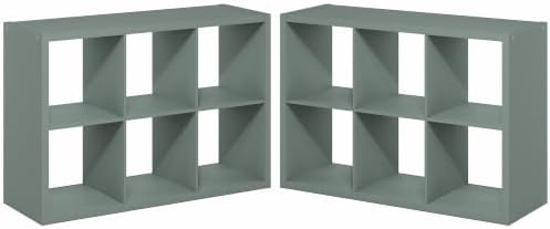 Furinno Cubicle Book Shelf Set of 2, 6-Cube Bookshelf, Sage Green