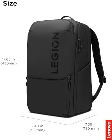 Lenovo Legion Gaming Laptop Backpack GB800, 21L Capacity, Fits 17-inch Laptops, Water Resistant, Three Main Compartments & 19 Specialiized Pockets, Black