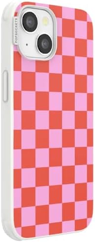 PopSockets iPhone 14 Phone Case with MagSafe- to-Go Wrap | Magnetic, Wireless Charging, Camera & Drop Protection, Checkered, Red, Textured