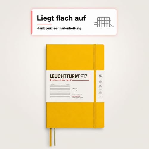 LEUCHTTURM1917 - Notebook Softcover Medium A5-123 Numbered Pages for Writing and Journaling (Sunflower, Ruled)
