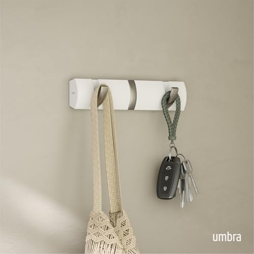 Umbra Flip Coat Rack, Wall Mount Retractable Hooks, 3-Hook, White/Nickel