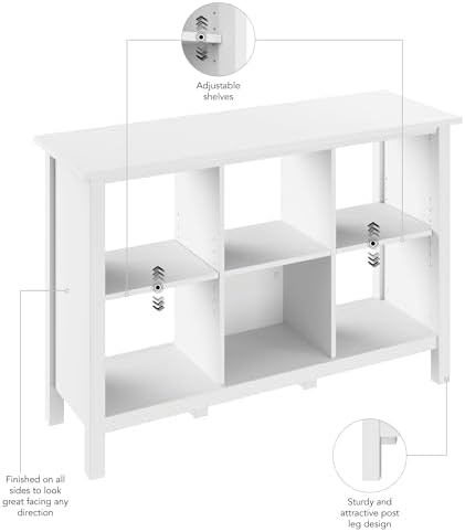 Bush Home Broadview 6 Cube Organizer in Pure White, Home Office Storage Solution, Compact Shelving Unit for Workspace, Multi-Purpose Organizer for Books