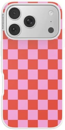 PopSockets iPhone 17 Pro Phone Case with MagSafe- to-Go Wrap | Magnetic, Wireless Charging, Camera & Drop Protection, Checkered, Red, Textured