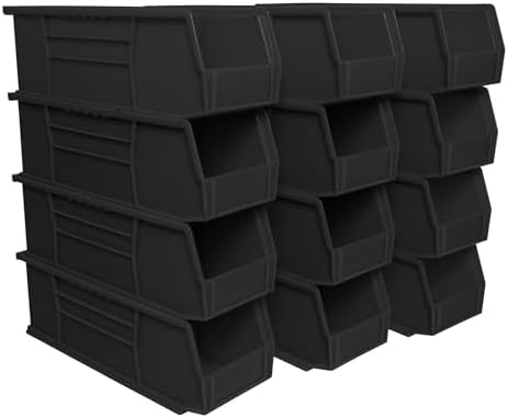 Akro-Mils 30234 AkroBins Plastic Storage Bins, 15"x5"x5", Black, 12-Pack
