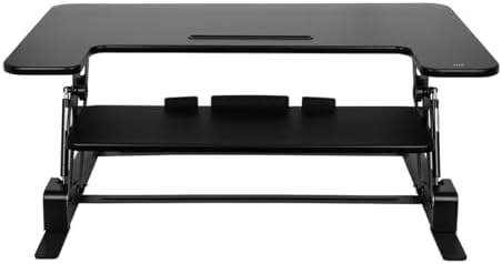 Monoprice Height‑Adjustable Gas Spring Dual Handle Sit‑Stand 36-inch Workstation Desk Converter with Keyboard Tray, High Strength Steel Frame, Waterproof Surface