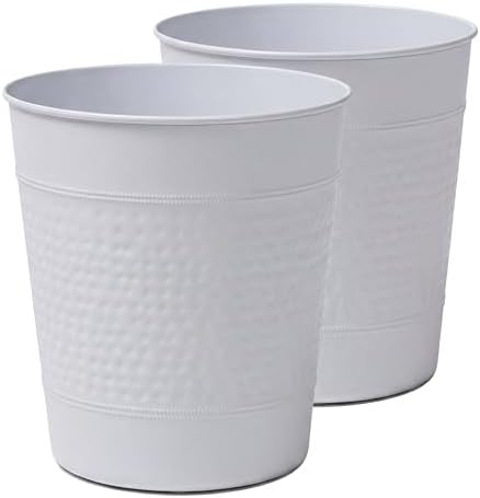happimess Riley 2 Gal Hammered Steel Bin 10" H, Matte White, Set of 2