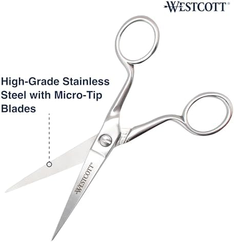Westcott 6in Forged Paper and Fabric Scissors, Precision Scissors for Sewing and Crafts, Art, Office