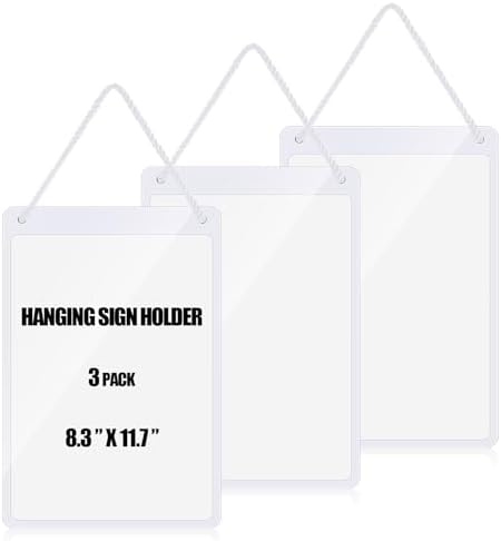 Thyle 3 Pcs Business Retail Hanging Sign Holder 8.3 x 11.7 Inch Plastic Advertising Signage Sign Holder Craftsman's Stall Clear Poster for Store Supermarket Exhibition Mall Restaurant Display