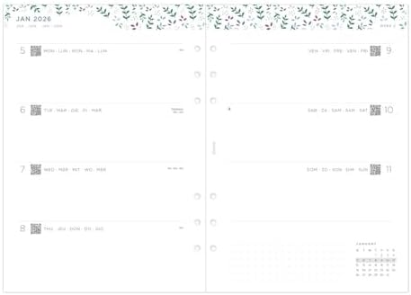 Filofax Calendar Diary Refill, A5 Size, Week-to-View, Garden Minimal Diary Pack, Multilingual: Five Languages, 2026 (C68592-26)