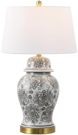 JONATHAN Y Ellis Chinoiserie Ginger Jar Table Lamp 29.5", Gray/White