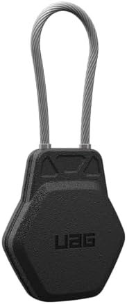 URBAN ARMOR GEAR UAG Designed for AirTag Case - Hard Shell Lock Case AirTag Holder Keychain with Wire Cable for Keys, Luggage & Bags, Anti-Lost Ultra Secure GPS Protective Cover, Civilian Black