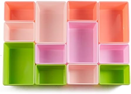 Amazon Basics Kids Toy Storage Organizer with 12 Plastic Bins, White Wood with Pink Bins, for Bedroom and Playroom, 33.85"D x 12.79"W x 35.42"H