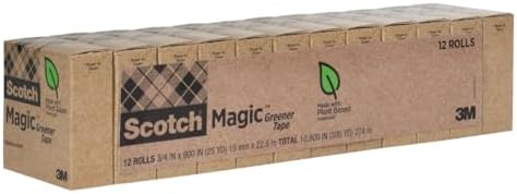 Scotch Magic Greener Tape, 12 Rolls, Numerous Applications, Invisible, Engineered for Repairing, 34 x 900 Inches, Boxed (Pack of 12)