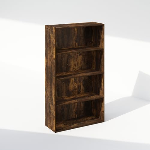 Furinno Simple Book Shelf, 4-Tier Bookshelf, Bookcase with Open Shelf, 9.4 x 23.6 x 41.7, for Living Room, Bedroom, Home Office, Amber Pine