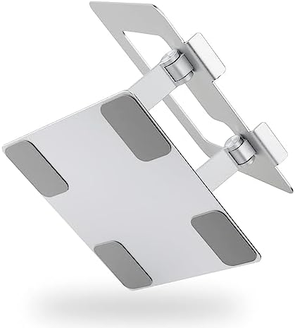 Amazon Basics Sturdy and Portable Ergonomic Laptop Stand for Desk,Height Adjustable Riser with Ventilated Cooling,Foldable,Fits All Laptops up to 17.3 Inch,Silver,10 x 8.7 x 6 in,(Pack of 12)