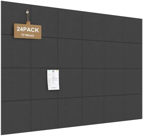JBER Large Cork Board Alternative 72" x 48" - 24 Pack Self-Adhesive Felt Bulletin Board Tiles, Pin Board Vision Board for Walls, Office & Home Decor(Black)