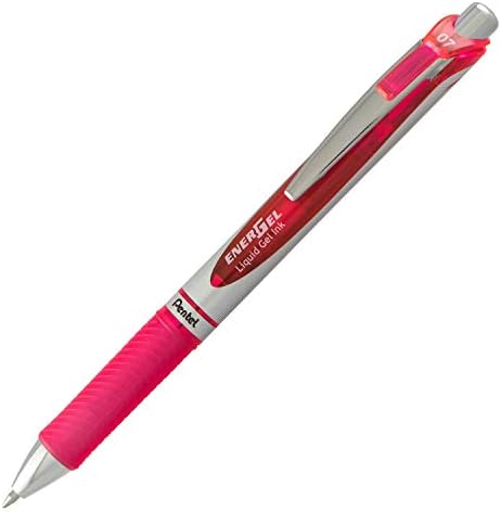Pentel EnerGel Deluxe RTX Retractable Liquid Gel Pen, Medium Line, Metal Tip, Pink Ink, Box of 12 (BL77-P)