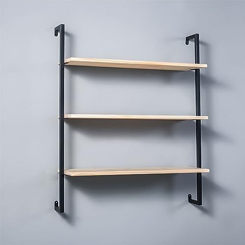 Contemporary Wall Unit Bookcase Metal Frame Pine Wood Shelf Bookshelf Wall-Mounted Bookshelf Wrought Iron Bag Rack Multi-Layer Clothing Store Decoration Black Wood 39.4" L x 9.8" W x 42.5" H