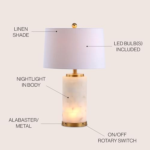 JONATHAN Y Eliza 25.5" Alabaster 2-Light Table Lamp, White/Gold Leaf
