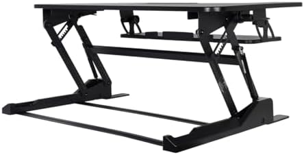 Monoprice Height‑Adjustable Gas Spring Dual Handle Sit‑Stand 36-inch Workstation Desk Converter with Keyboard Tray, High Strength Steel Frame, Waterproof Surface