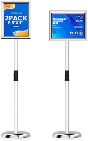 8.5x11 Sign Stands for Display, Adjustable Sign Holder Silver 2ct