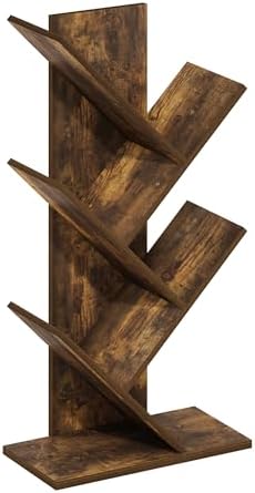 Furinno Tree Book Shelf, 5-Tier Bookshelf with Angled Open Shelf, Tree Bookcase for Room Decor, 8.4 x 15.7 x 30.3, for Organization and Storage, for Living Room, Bedroom, Home Office, Amber Pine