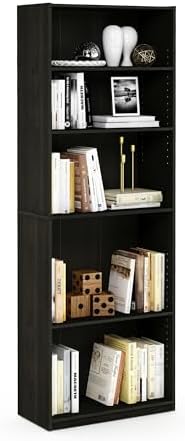 Furinno Jaya 5-Tier Book Shelf with Adjustable Shelves, Black Espresso