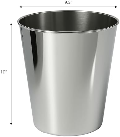 happimess Nolan 2 Gal Smooth Steel Wastebasket, Polished Steel