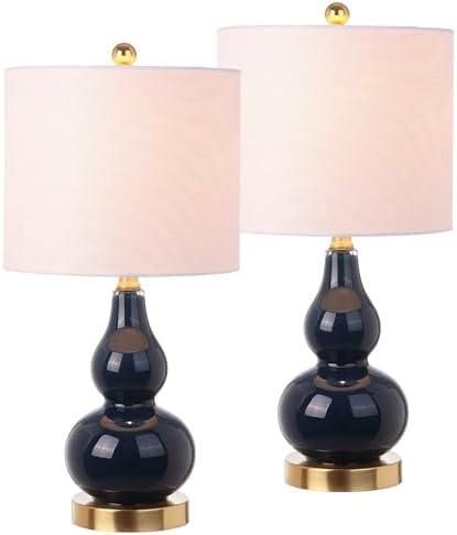 JONATHAN Y Anya Gourd Glass Table Lamp 20.5", Navy, Set of 2