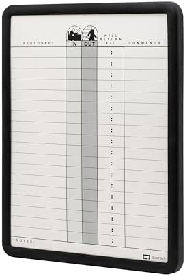 Quartet In and Out Dry Erase Magnetic Board 11"W x 14"H, In & Out Personnel Matrix for 18 Names, DuraMax Porcelain, Black Frame (750)