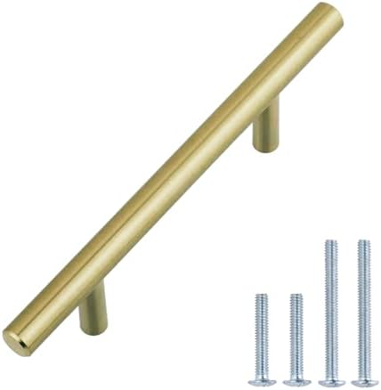 Amazon Basics Euro Bar Cabinet Pulls, Kitchen Cabinet Handles, Drawer Handles, 1/2-inch Diameter, 5.38-inch Length, 3-inch Hole Center, Golden Champagne, 10-Pack