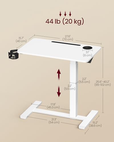 VASAGLE Overbed Table with Wheels, Mobile Laptop Standing Desk, 27.6 Inch