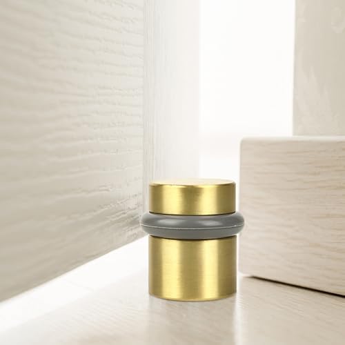Modern Cylindrical Door Stop – Satin Brass Floor Rubber Bumper, 4-Pack – Design House, 188185