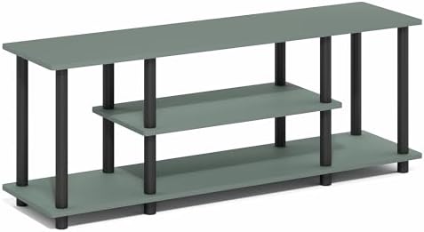 Furinno Turn-N-Tube 3-Tier Toolless Assembly TV Stand, Sage Green | for TV up to 50 Inch, Open Frame Rectangular Entertainment Center with Storage Shelf, TV Console, for Living Room, Bedroom