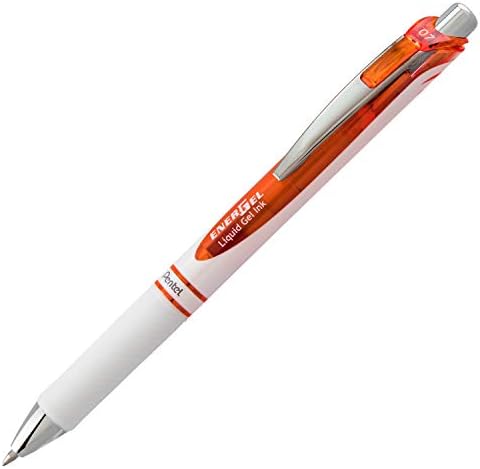 Pentel EnerGel Pearl Retractable Liquid Gel Pen, (0.7mm) Metal Tip, Medium Line, Orange Accent, Orange Ink, 12 pack (BL77PW-F)